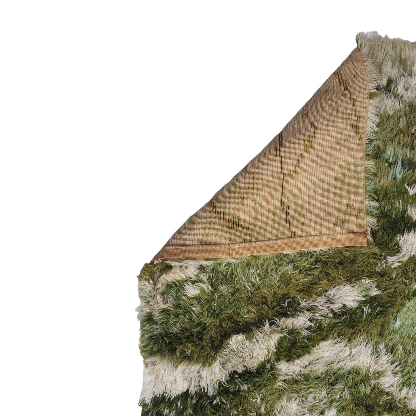 Swedish-modern Green Marbled Hand Knotted Rya Pile Rug