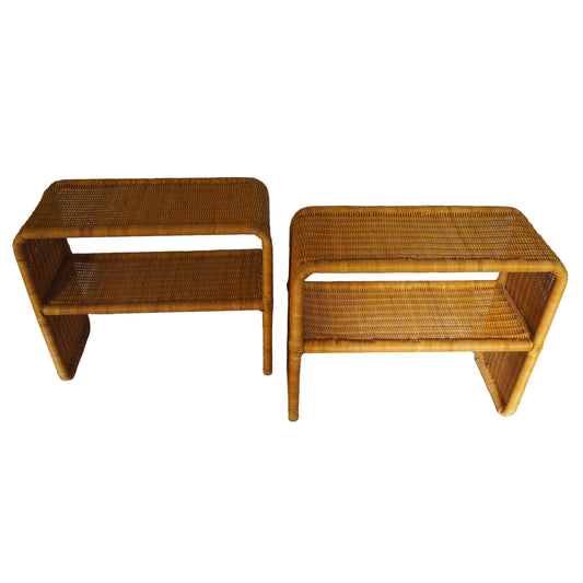 Pair of 1970s Rattan Wicker End Tables