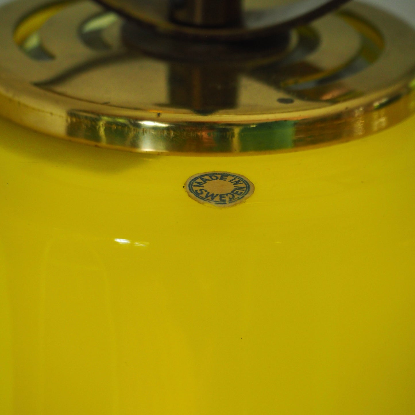 Swedish MCM Sun Yellow Glass & Brass Pendant Lamp