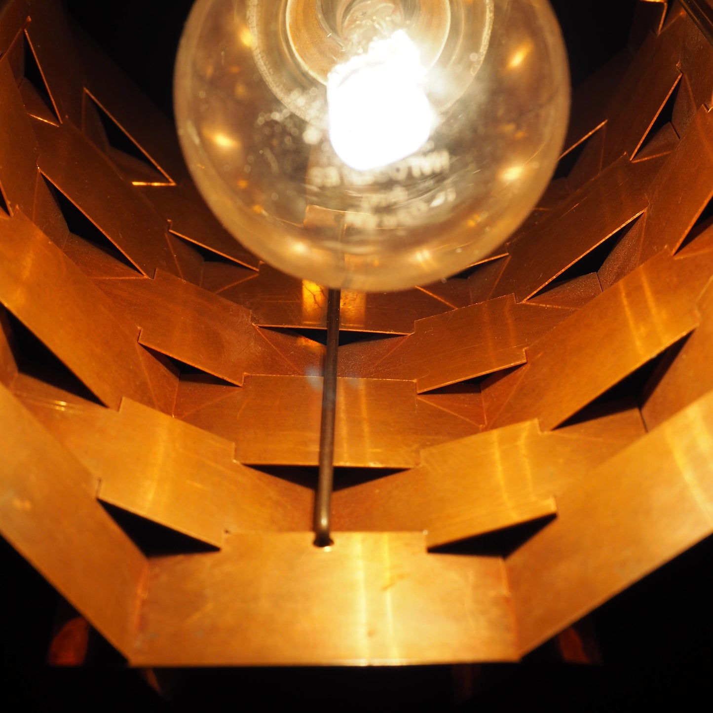 1960s MCM Pleated Copper Pendant Lamp