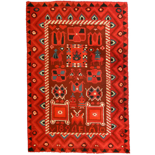 Large Finnish Folk Art Hand Knotted Pile Rug