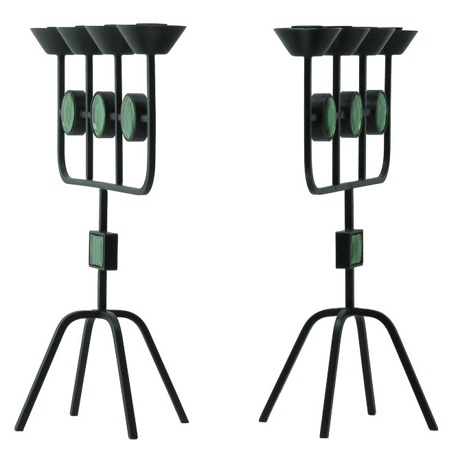 Gunnar Ander Pair of Green Glass and Wrought Iron Candelabra