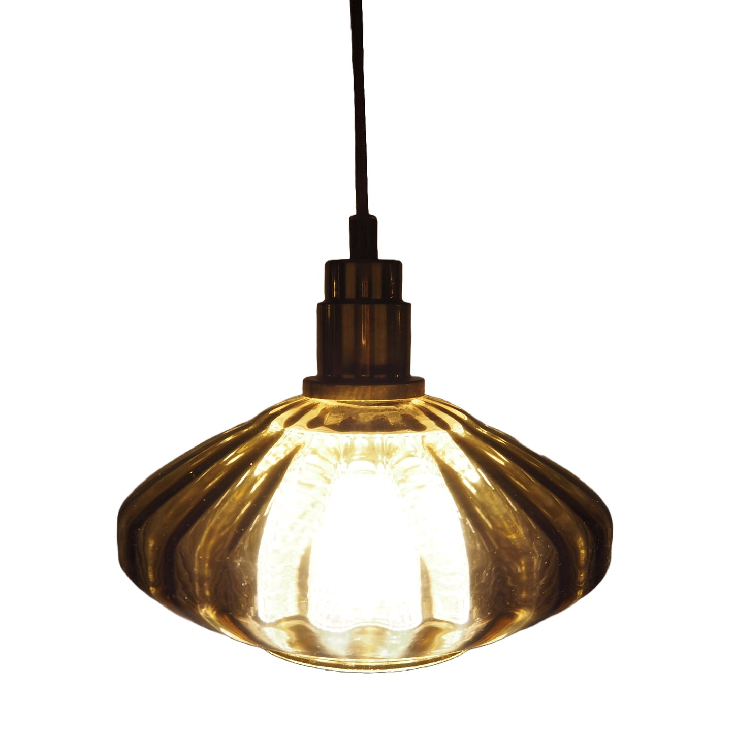 1960s MCM Amber Glass & Brass Pendant Lamp