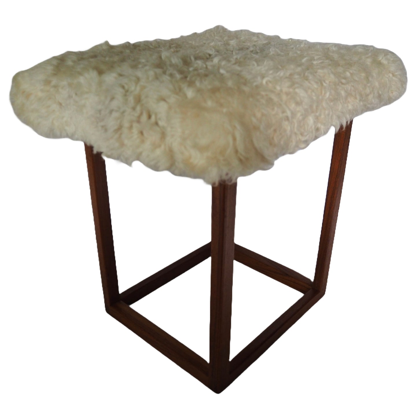 Swedish Modern Teak and Lambskin Stool