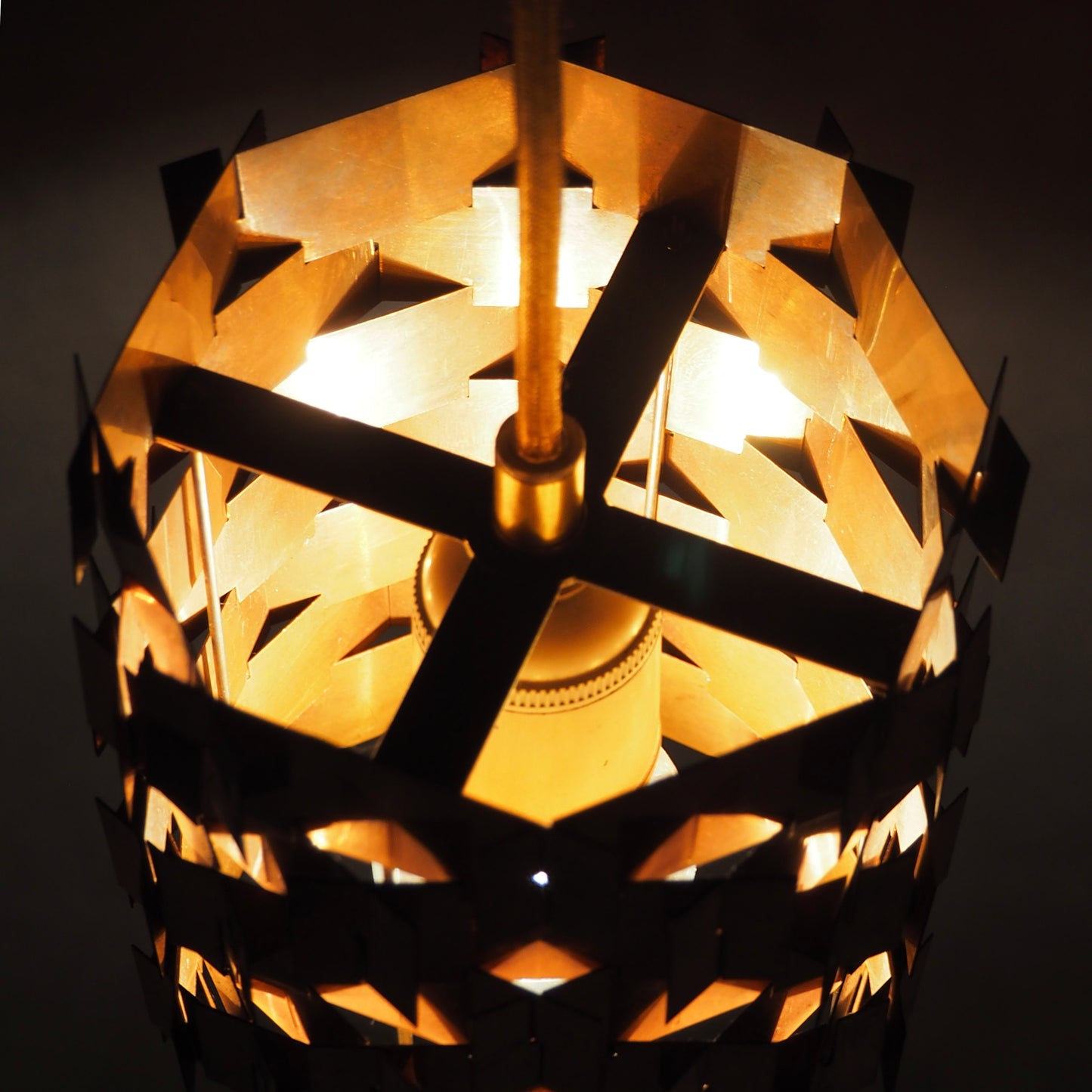 1960s MCM Pleated Copper Pendant Lamp