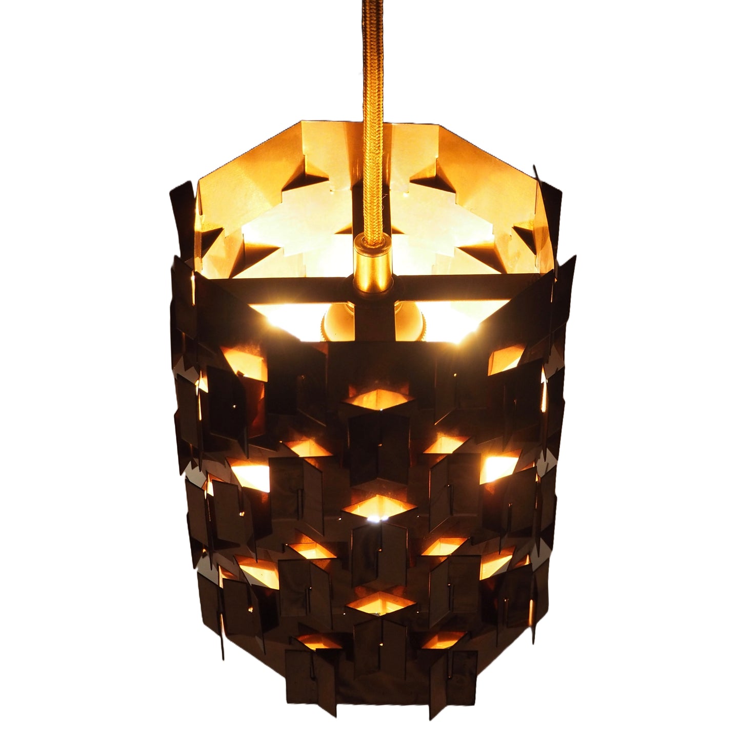 1960s MCM Pleated Copper Pendant Lamp