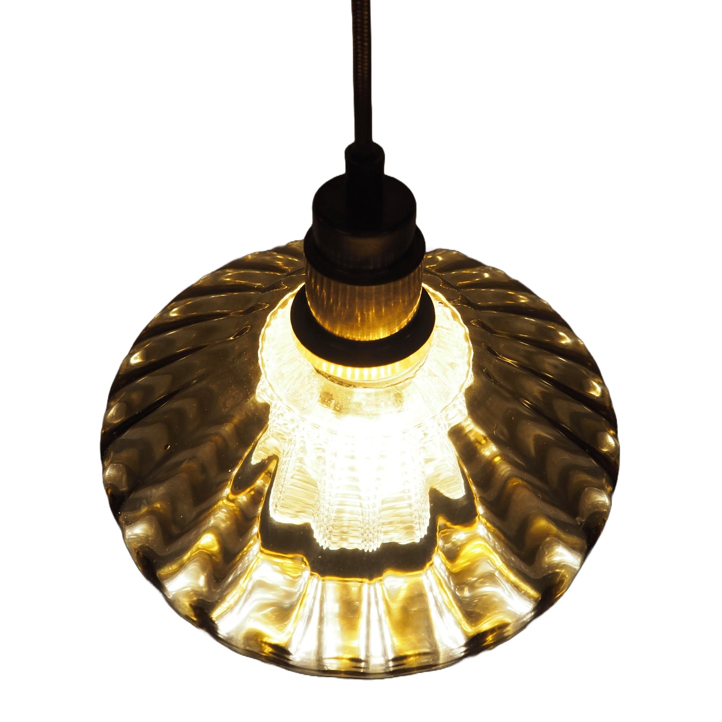 1960s MCM Amber Glass & Brass Pendant Lamp