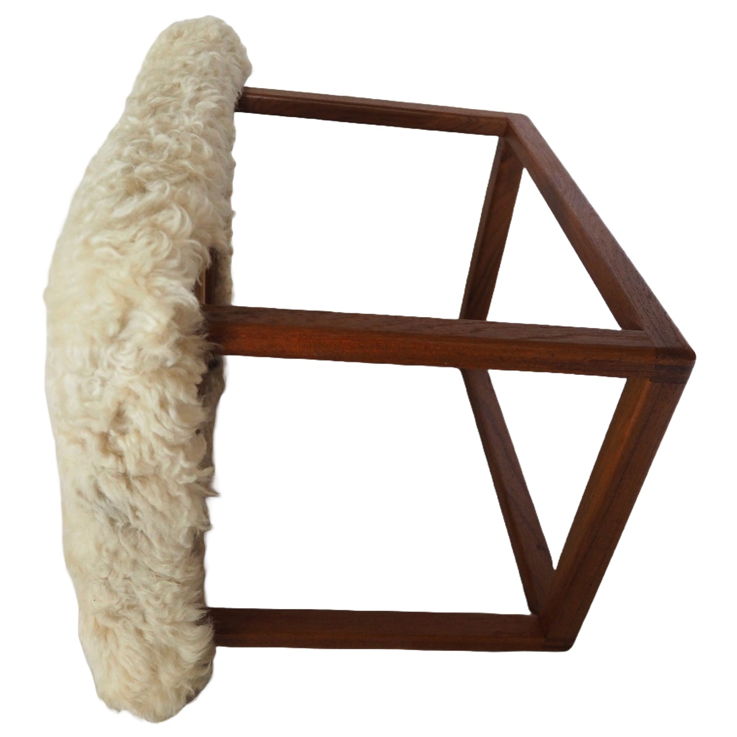 Swedish Modern Teak and Lambskin Stool