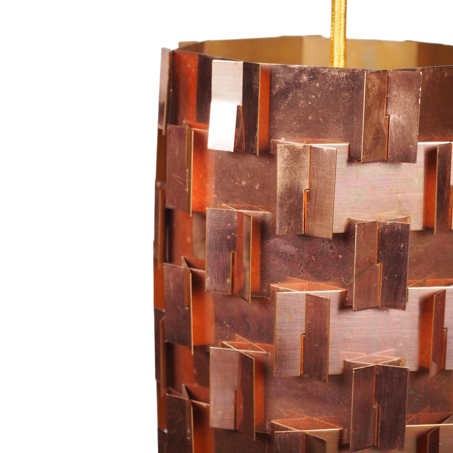 1960s MCM Pleated Copper Pendant Lamp