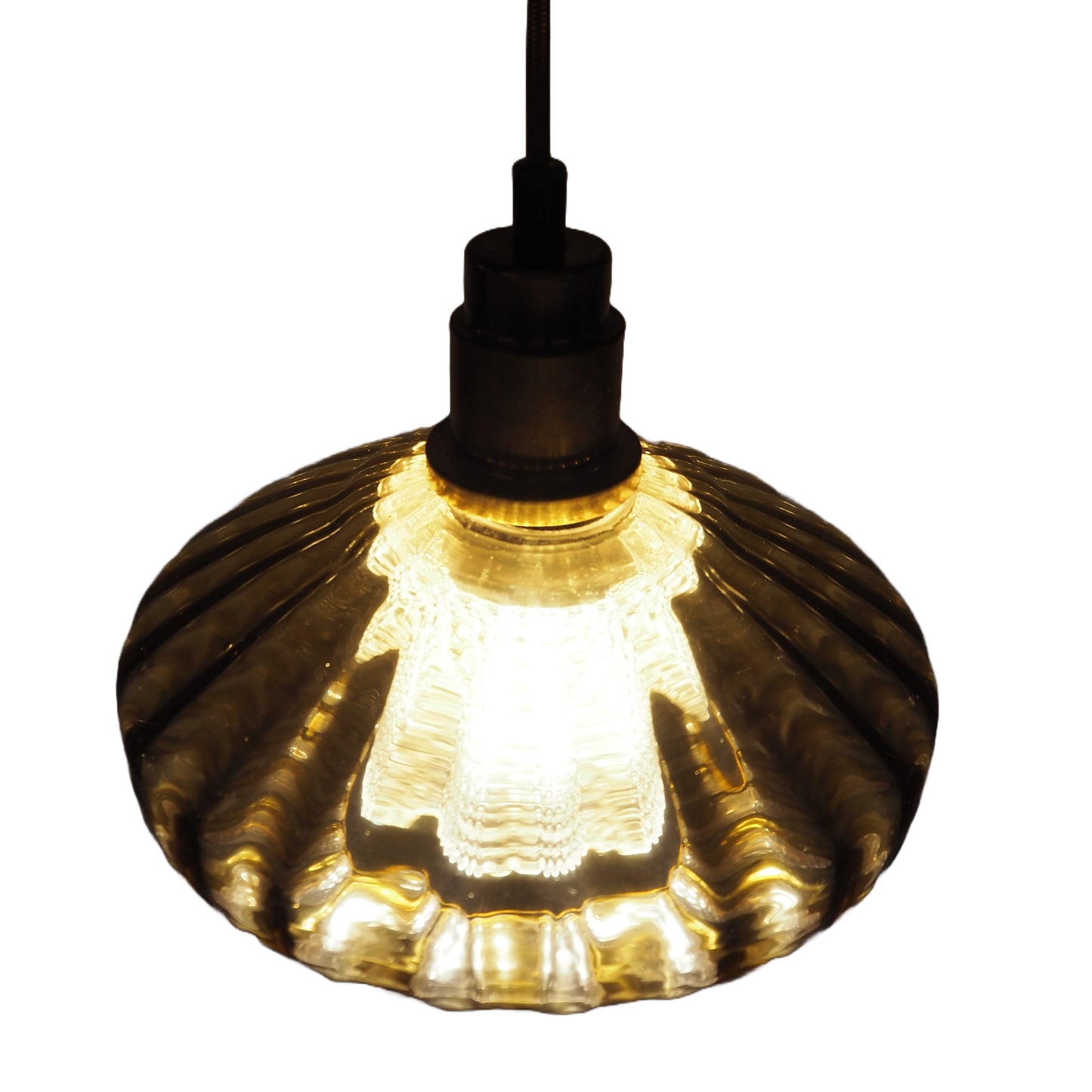 1960s MCM Amber Glass & Brass Pendant Lamp