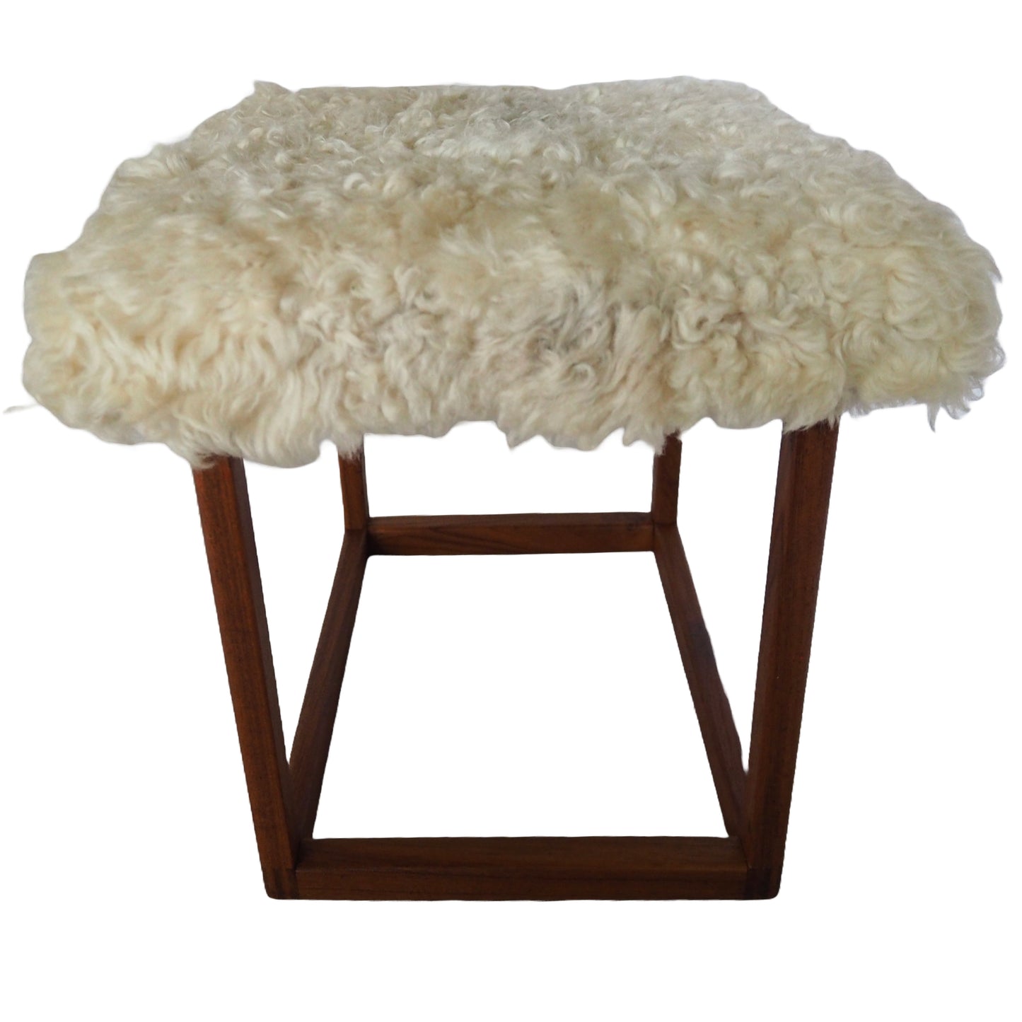 Swedish Modern Teak and Lambskin Stool