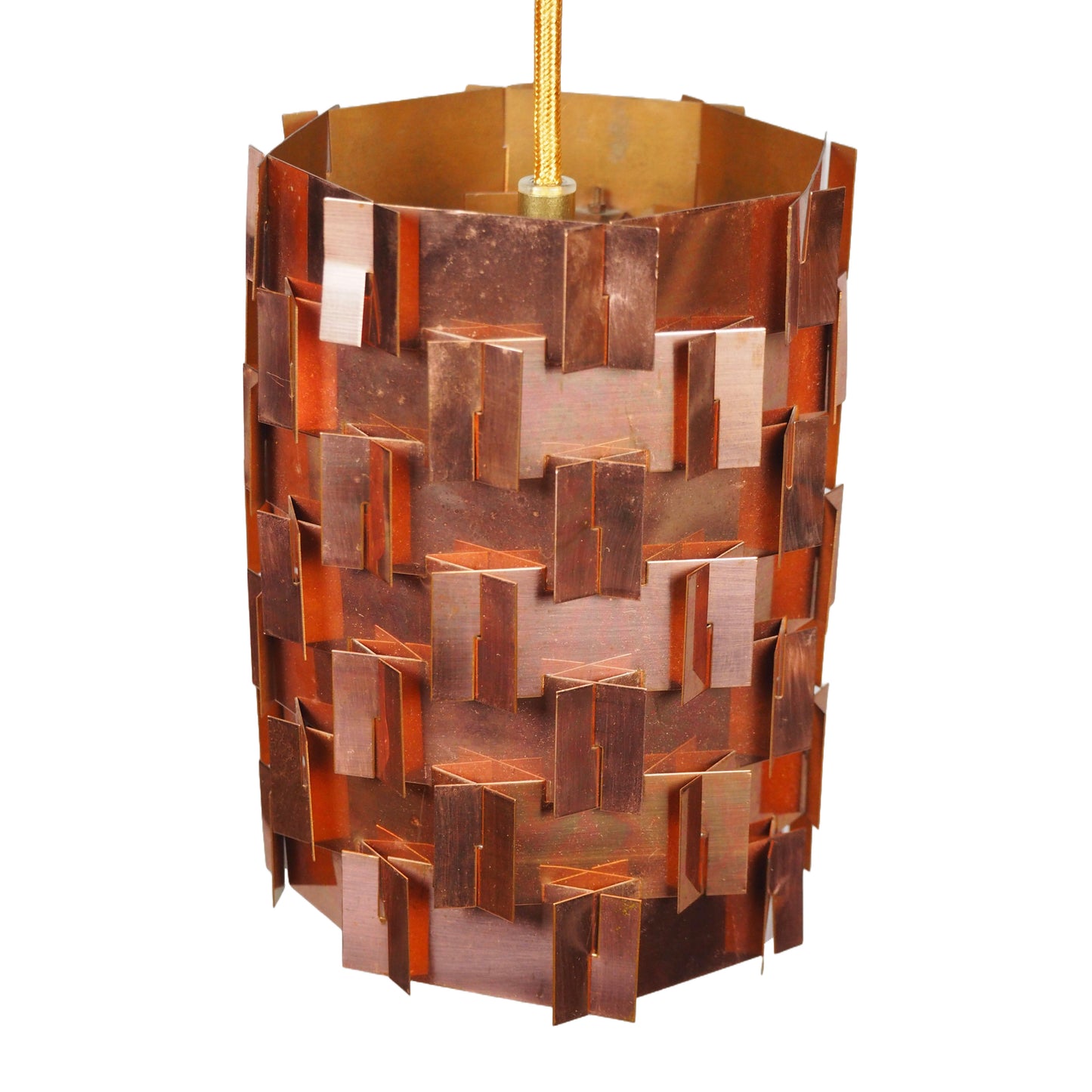 1960s MCM Pleated Copper Pendant Lamp