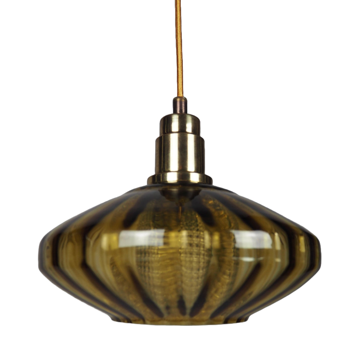 1960s MCM Amber Glass & Brass Pendant Lamp