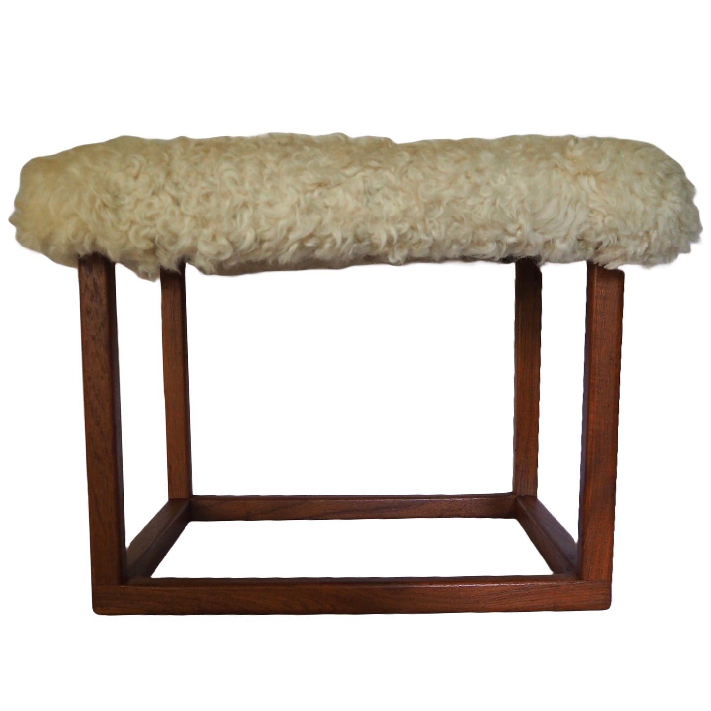 Swedish Modern Teak and Lambskin Stool