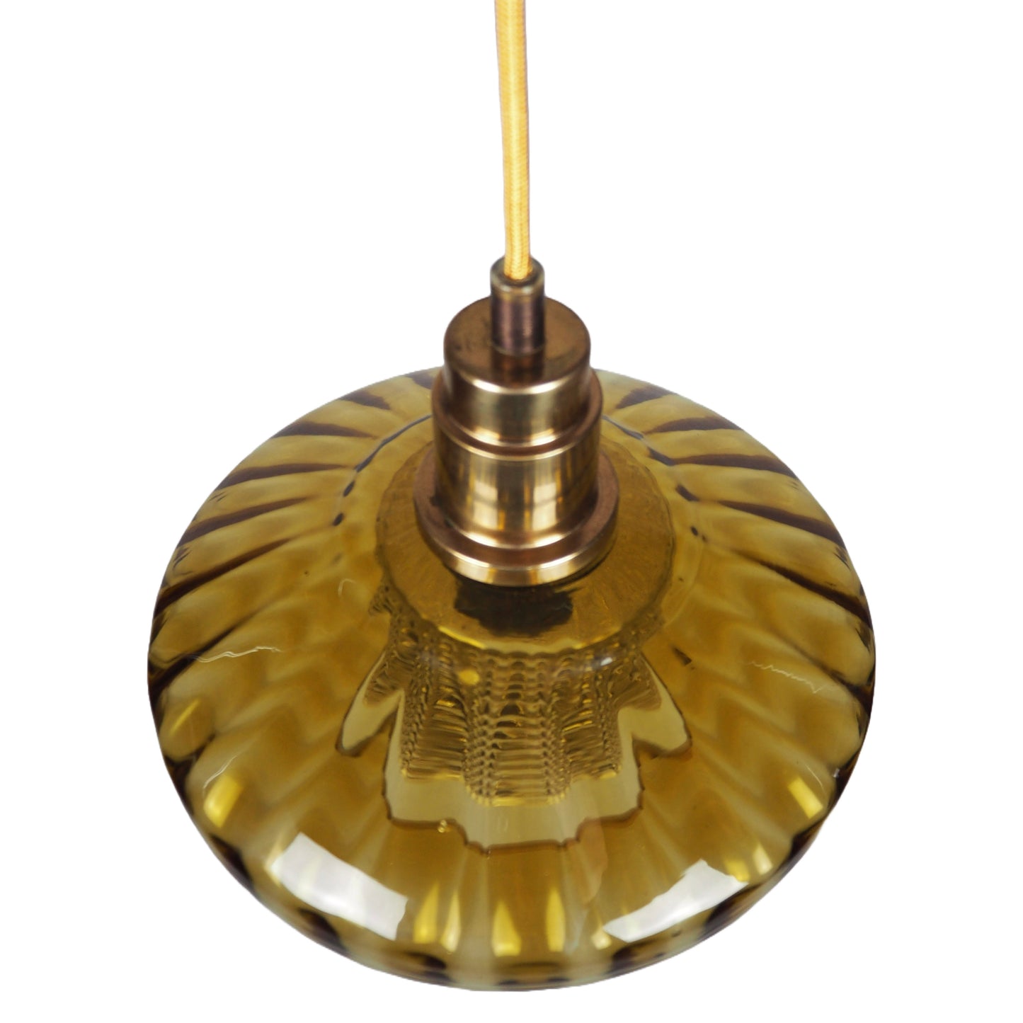 1960s MCM Amber Glass & Brass Pendant Lamp