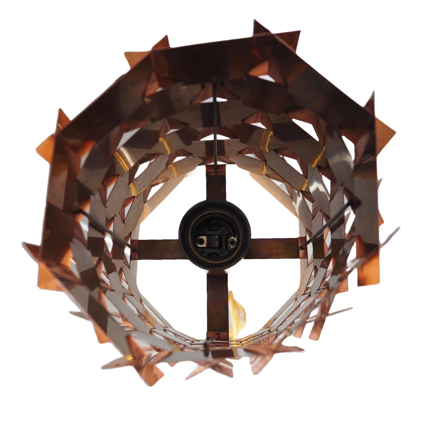 1960s MCM Pleated Copper Pendant Lamp