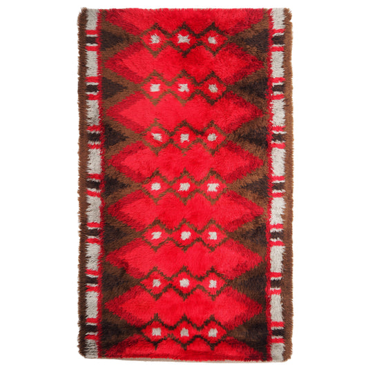 "Red Sea" Swedish Modern Hand Knotted Rya Pile Rug