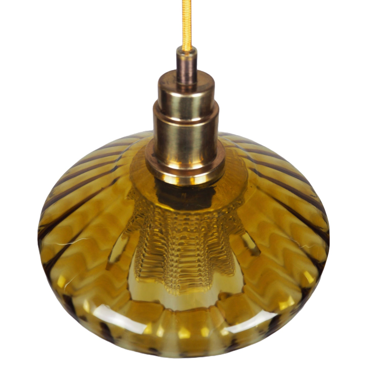 1960s MCM Amber Glass & Brass Pendant Lamp