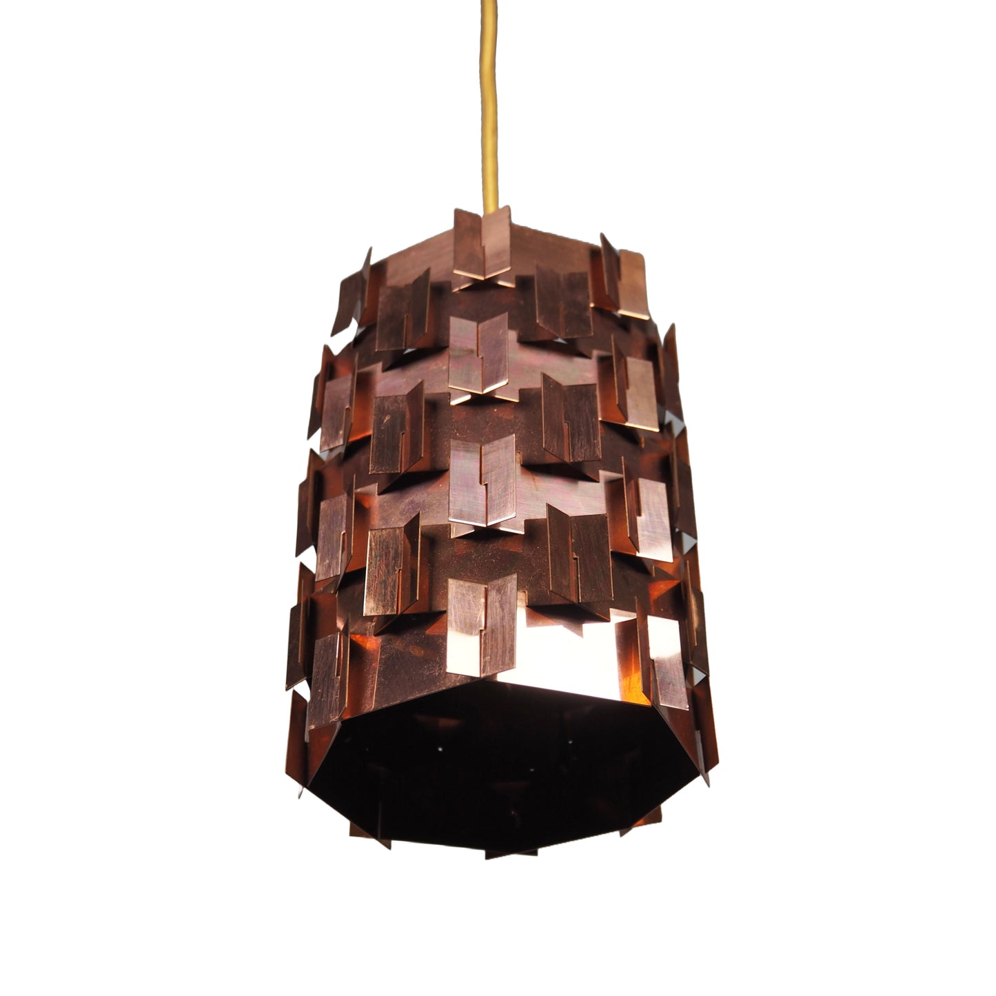 1960s MCM Pleated Copper Pendant Lamp