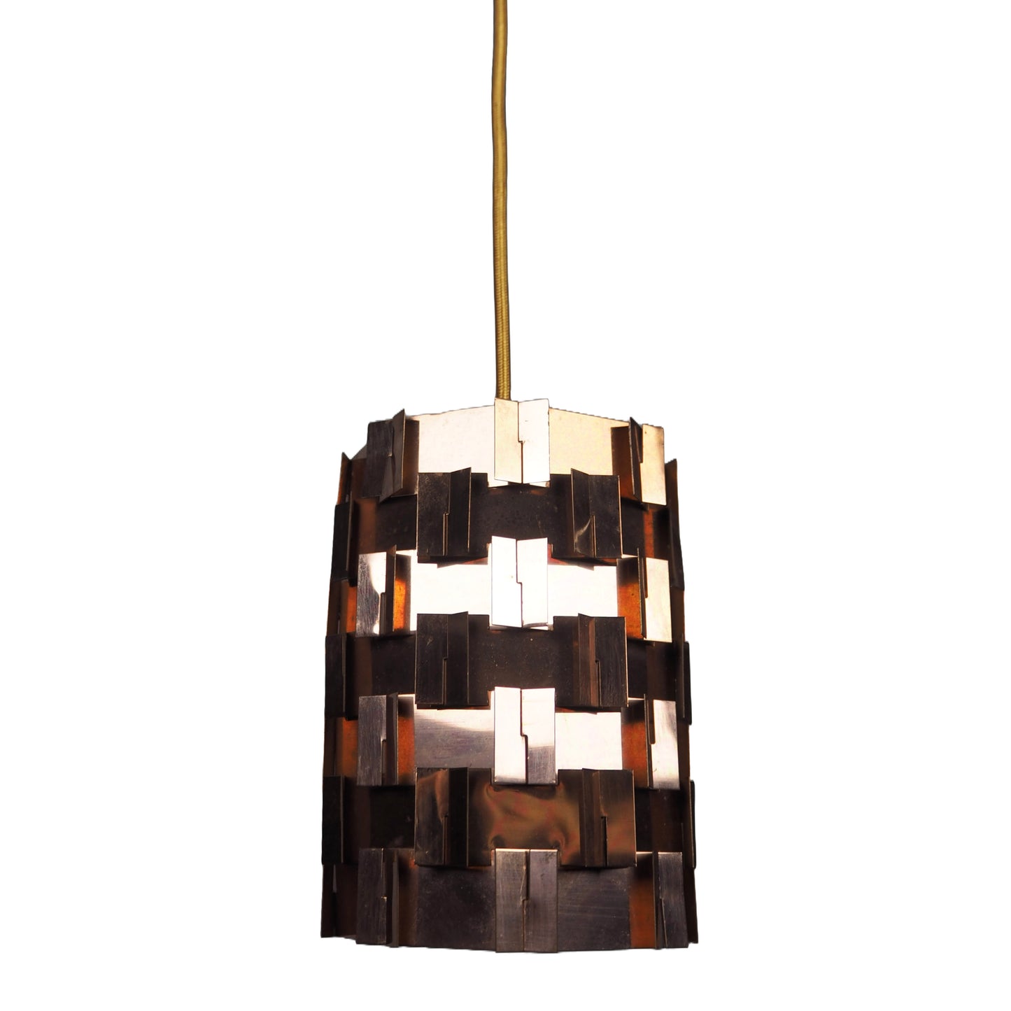 1960s MCM Pleated Copper Pendant Lamp