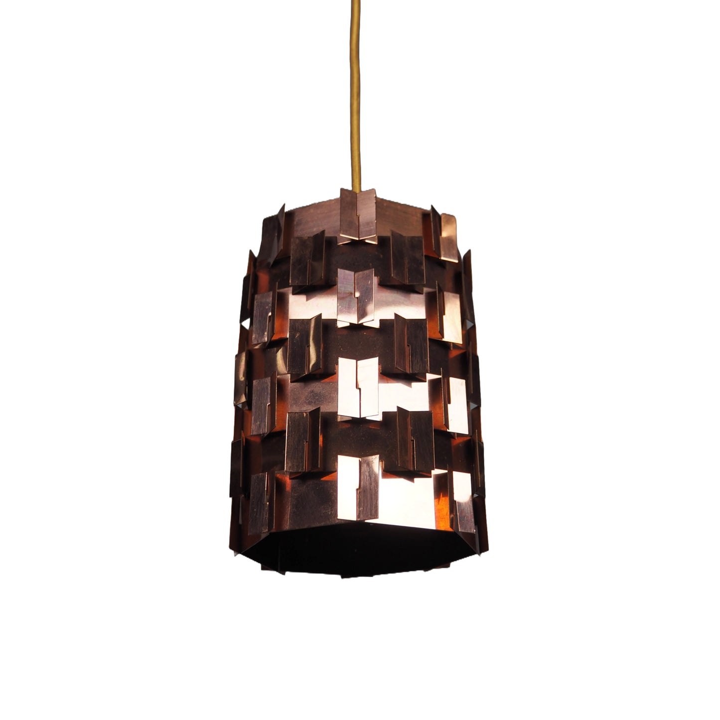 1960s MCM Pleated Copper Pendant Lamp