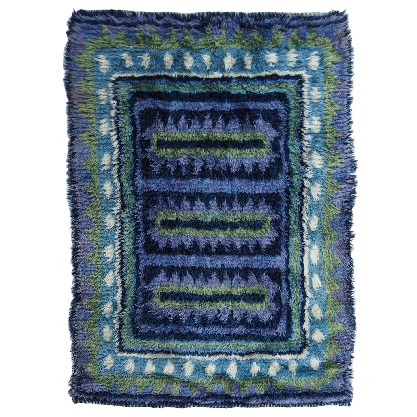 Tapis à poils Rya noué moderne du milieu du siècle, géométrique aux couleurs éclatantes