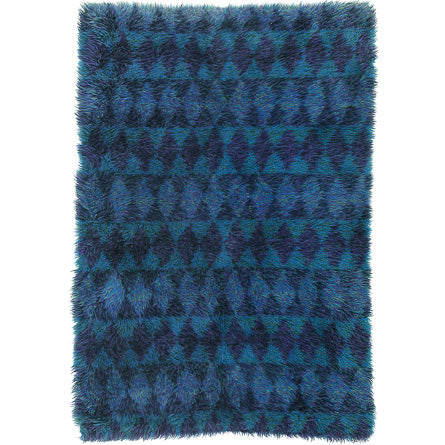 Blue and Lilac Diamond Patterned Scandinavian MCM Rya Pile Rug