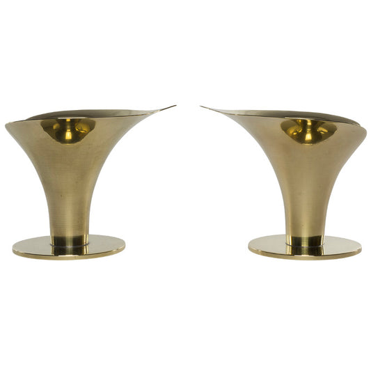 1940s Calla Lily Pair of Swedish Brass Candle Holders