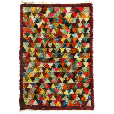 Triangular Pattern Scandinavian Modern Hand Knotted Rya Pile Rug