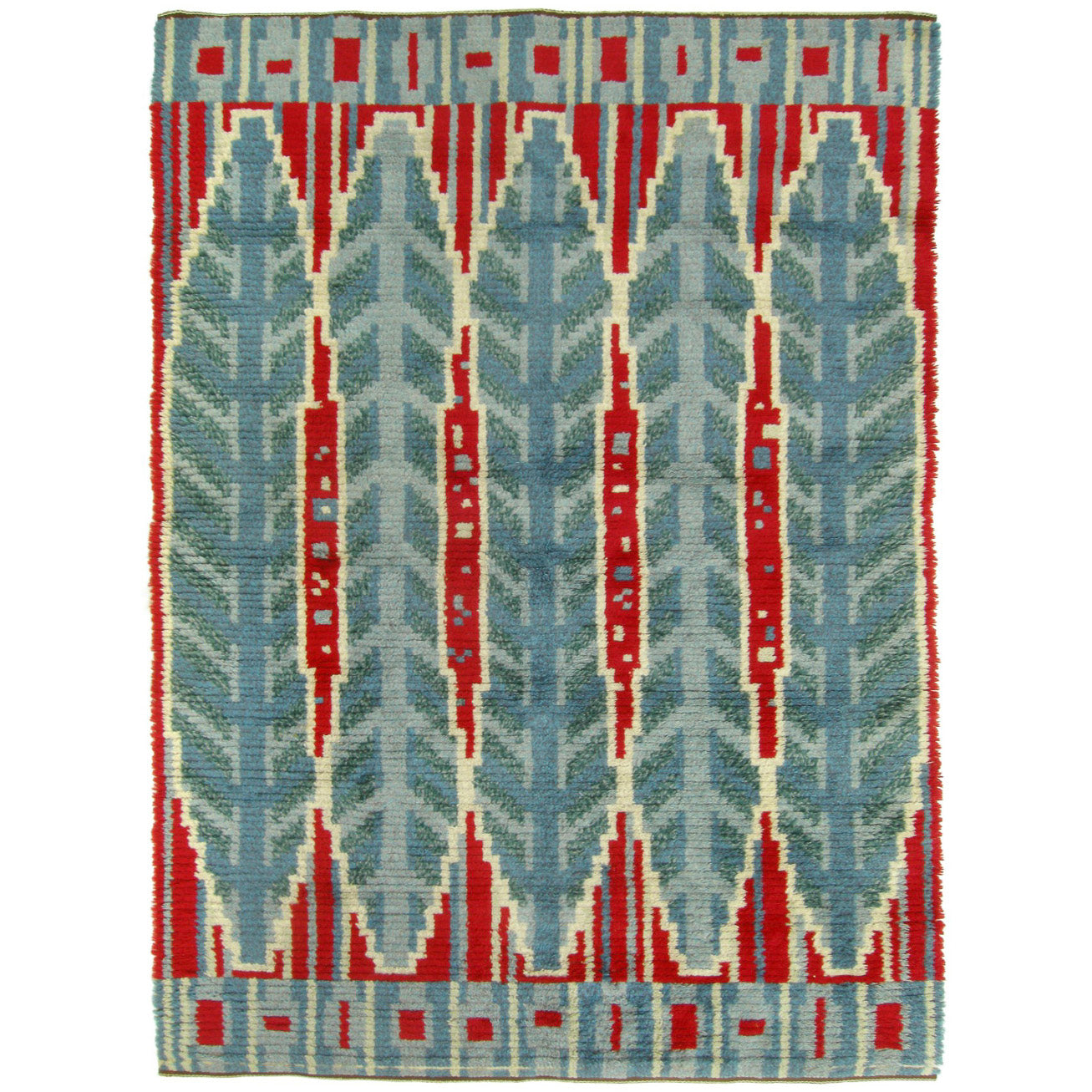 Stylised Leaf Pattern Rya Rug, 1950s