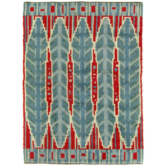 Stylised Leaf Pattern Rya Rug, 1950s