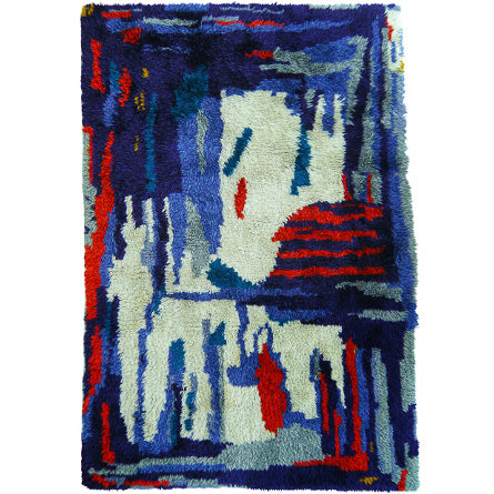 Large Hand Knotted Swedish Rya Pile Rug Artwork