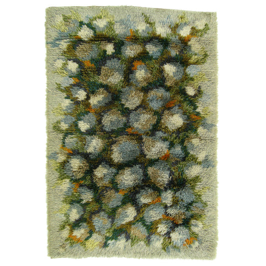 Mossy Pebbles Scandinavian Modern Hand Knotted Rya Pile Rug