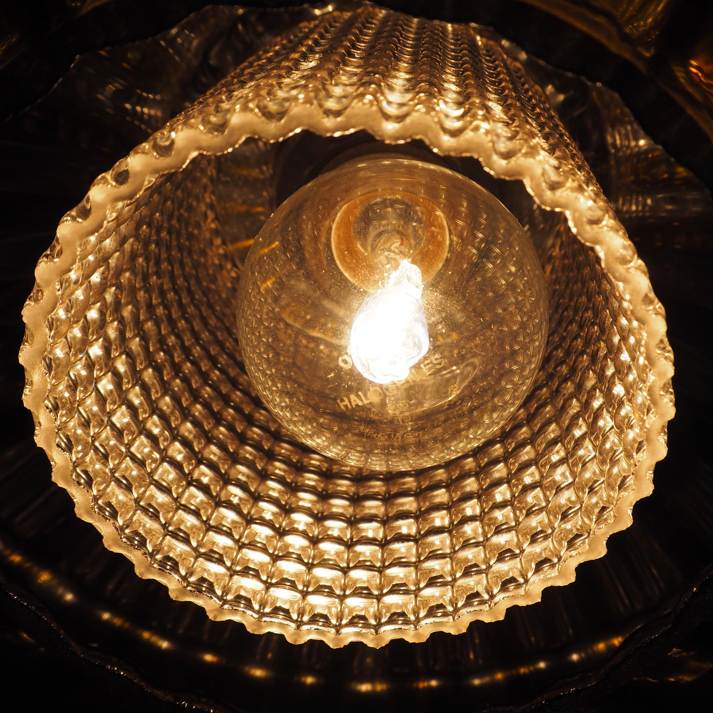 1960s MCM Amber Glass & Brass Pendant Lamp