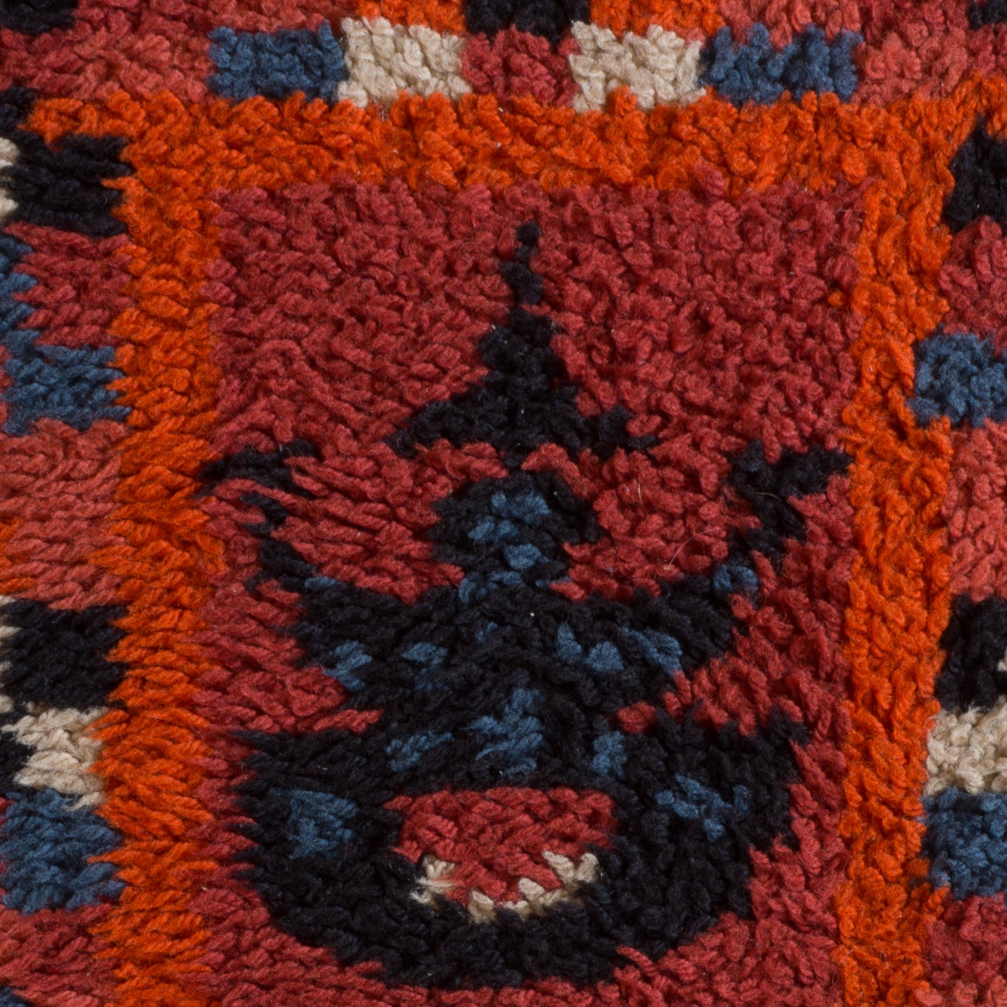 Large Finnish Folk Art Hand Knotted Pile Rug