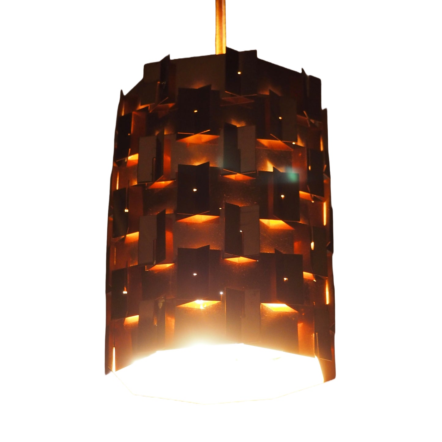 1960s MCM Pleated Copper Pendant Lamp