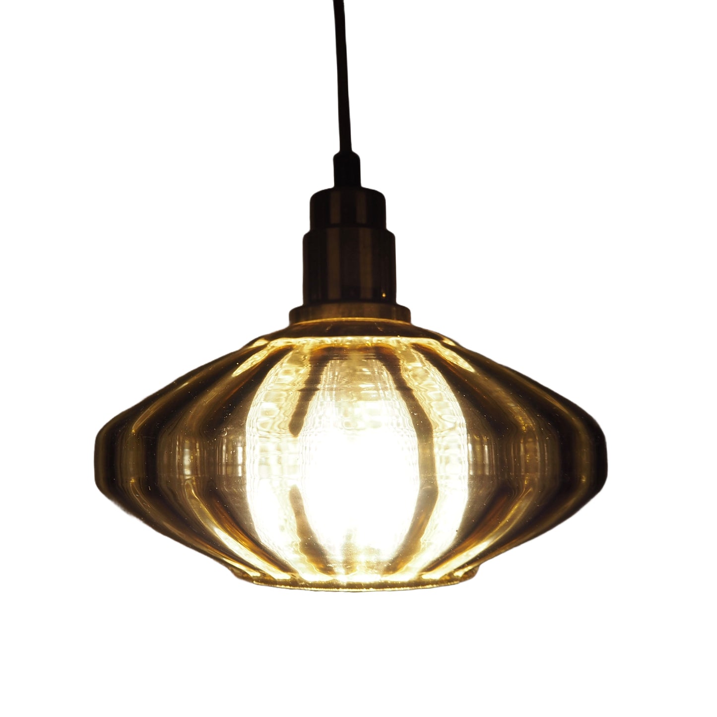 1960s MCM Amber Glass & Brass Pendant Lamp