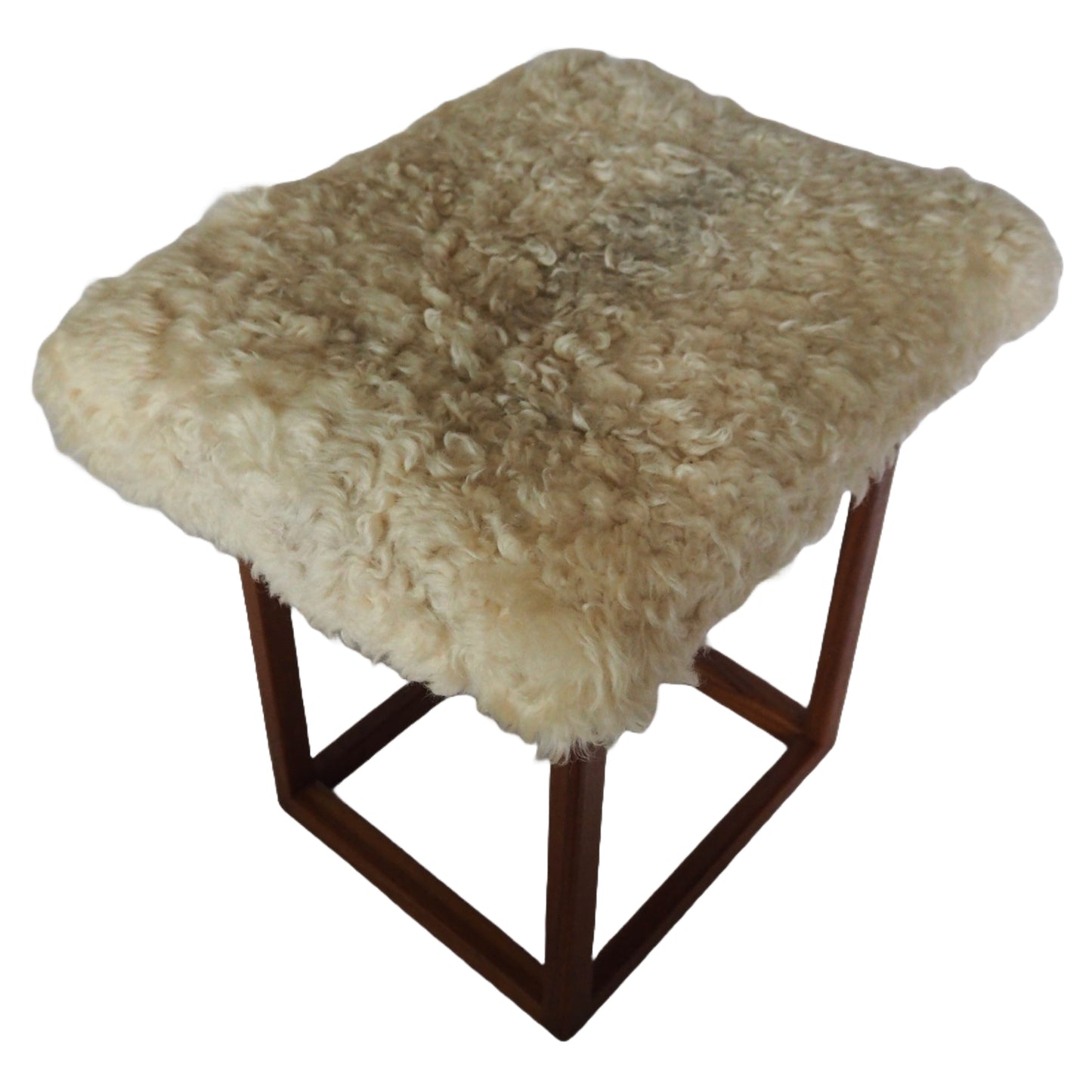 Swedish Modern Teak and Lambskin Stool