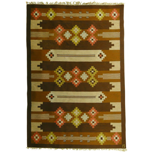 Swedish Modern Flatweave Earth Coloured Nordic Kilim Rug